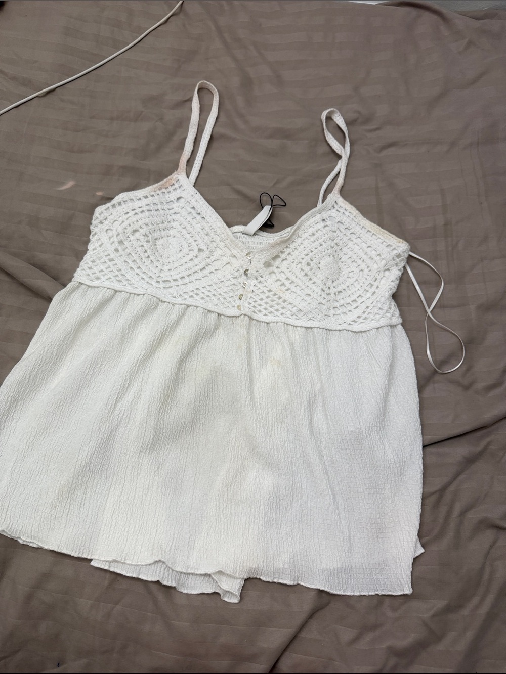 stradivarius White Crochet Bust Spaghetti-Strap Cami